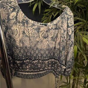 Floral Blue and White Women's Top